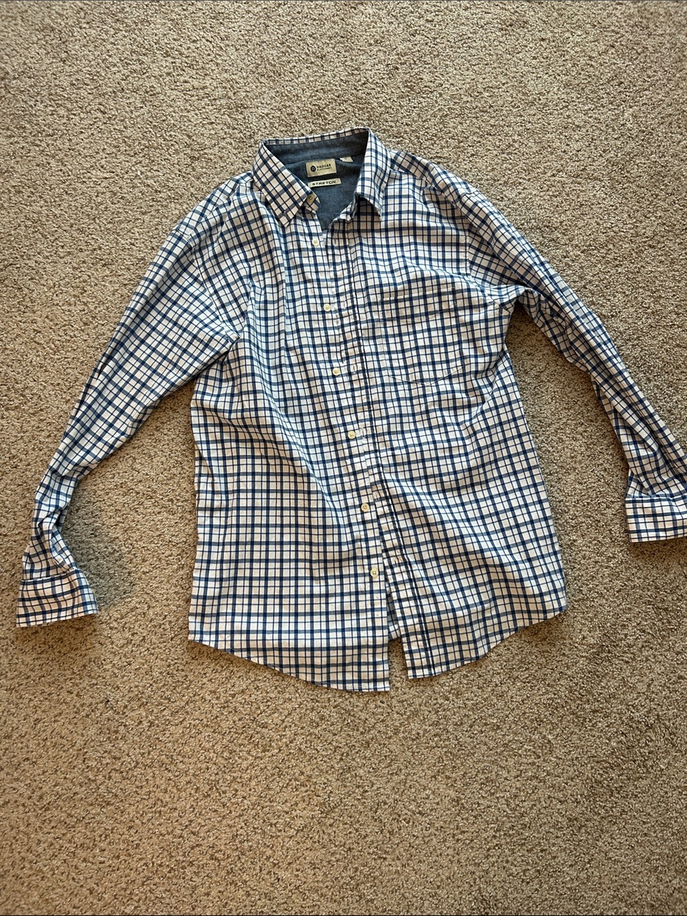 Haggar Navy and White Windowpane Button-Down Shirt